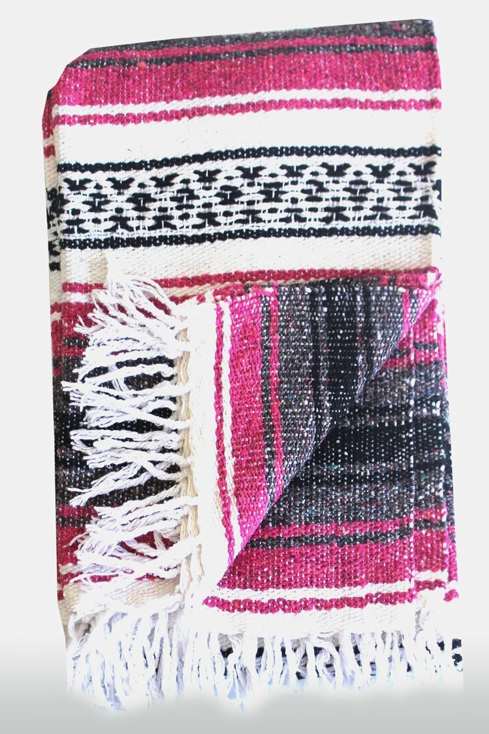 Authentic Del Mex Large Mexican Blanket - Woven Falsa Throw (70"x50") for Beach, Yoga & Outdoor Decor - Pink/Tan