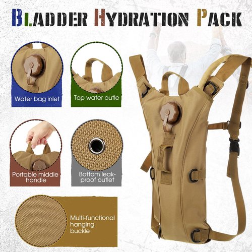 Sanwuta 2 Pcs Hydration Backpack with 3 Liter Water Bladder Tactical Lightweight 17.72 x 7.87 Inch Hydration Pack Backpack Water Backpack Hydration Bag Water Bag for Hiking Running (Khaki)