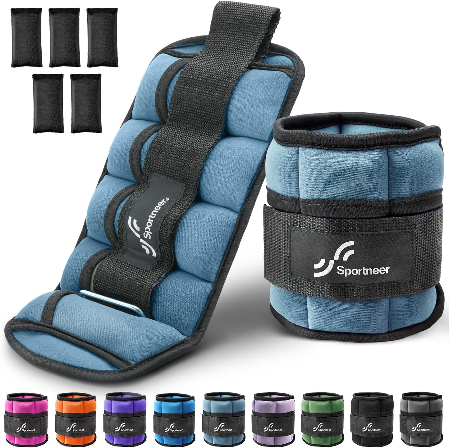 Sportneer Adjustable Ankle Weights for Women and Men 7 lbs/Pair Adjustable Leg Weights with Secure Straps, Strength Training Weighted for Yoga, Walking, Running, Aerobics, Gym, Physical Therapy