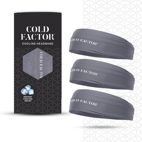 COLD FACTOR Instant Cooling Headband 3 Pack (Gray) | Advanced Chemical-Free Evaporative Cooling Technology |2+ Hours of Cooling | Ideal for Sports, Yoga, Outdoor Activities Like Hiking & Golf