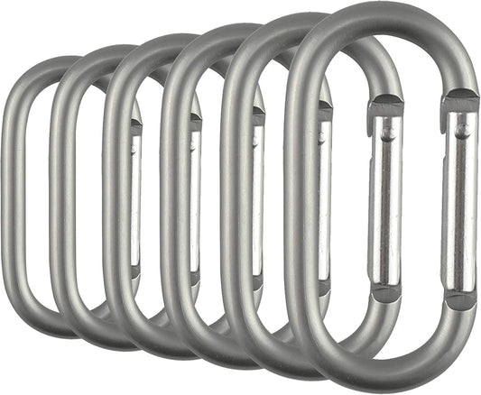 SWATOM Aluminum Oval Carabiners Clip Spring Snap Hook Keyring for Keychains Grey (6Pcs)