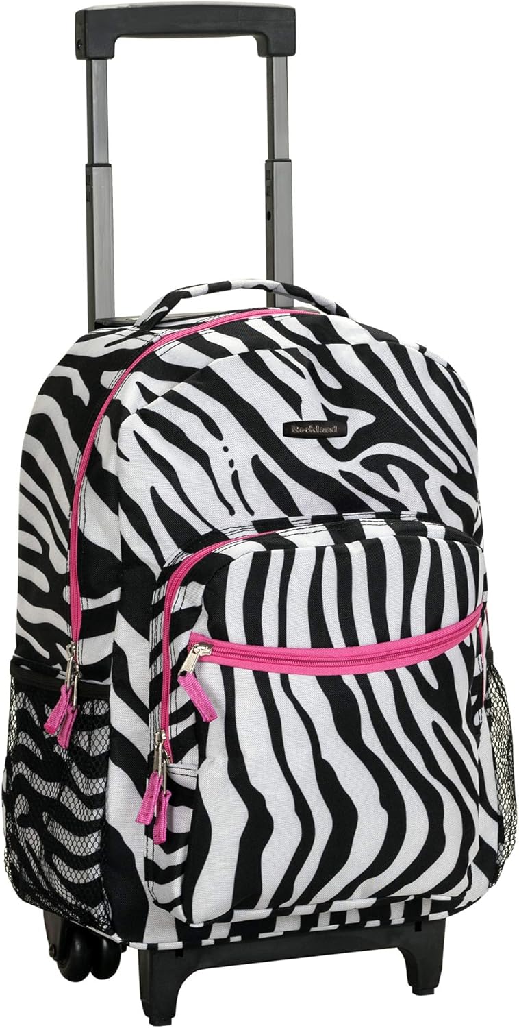Rockland Double Handle Rolling Backpack, BLUELEOPARD, 17-Inch