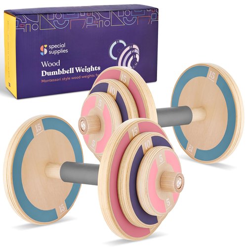 Special Supplies Kids Wooden Workout Play Weights Set - Adjustable Dumbbells Set for Home Gym Equipment, Exercise Workout Set for School or Home Fitness Activities, Pastel Colors (Set of 2 Dumbbells)