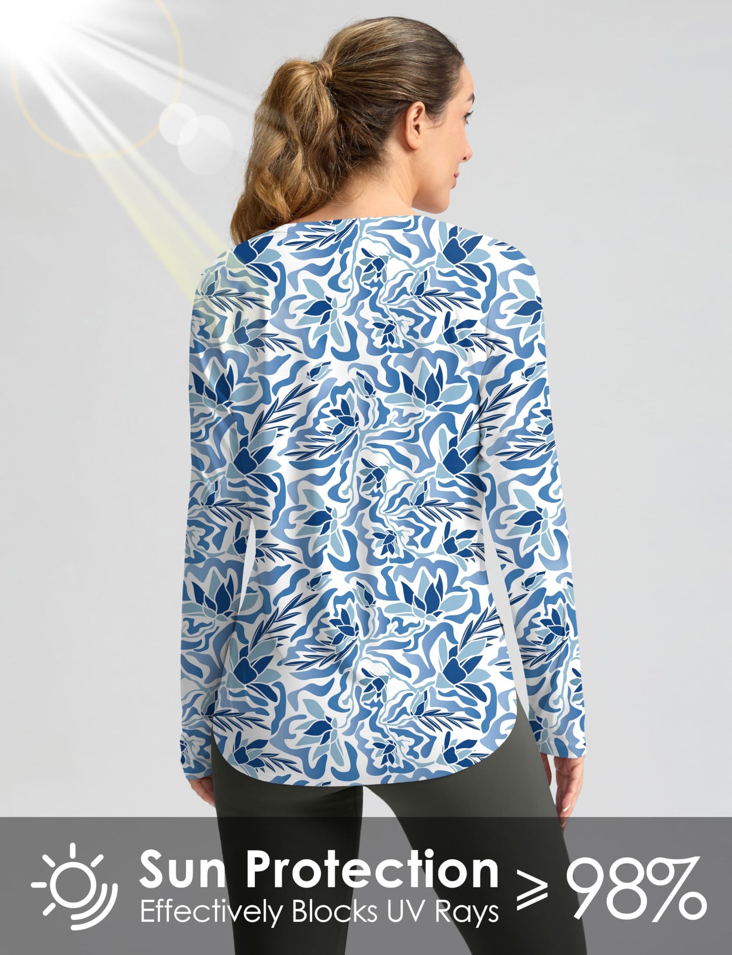 Women's Sun Shirts UPF 50+ Long Sleeve UV Protection Shirt Lightweight Quick Dry Workout Hiking Tops for Women(Peri Blue Freesia,XXL)