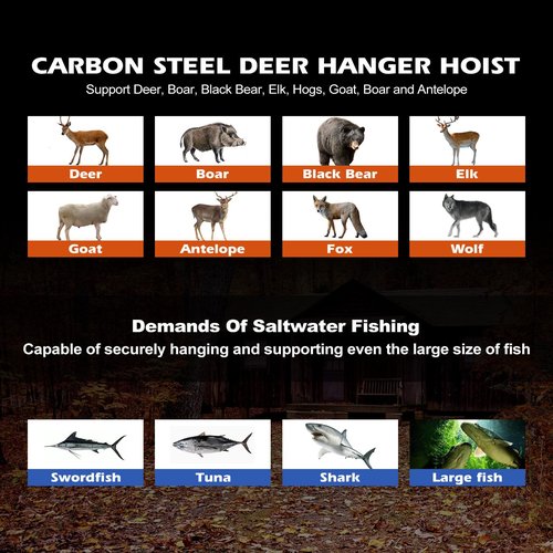 Deer Game Hanger Hoist, Tripod Deer Hanging Stand, Deer Skinning Rack with 2 Meat Hooks for Hunting and Fishing, Animal Skinning, Dressing and Butchering - Heavy Duty