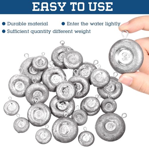 Rotatingpals 24 Pieces Fishing Disc Sinkers Weights Disc Sinker Fishing Sinkers Weights for Saltwater Catfishing Trolling Surf Tackle(1+2+3+4+6oz)