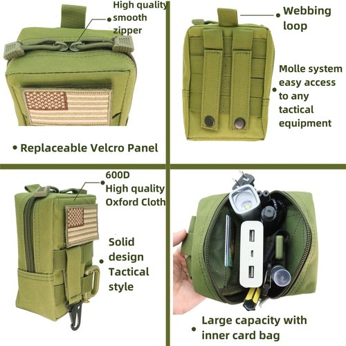 Tskijun Tactical Molle Pouch Compact EDC Bag Utility Tool Pouch Durable 600D Nylon Small Travel Bag Molle Accessories Organizer for Outdoor Activity (Army Green(1pack))