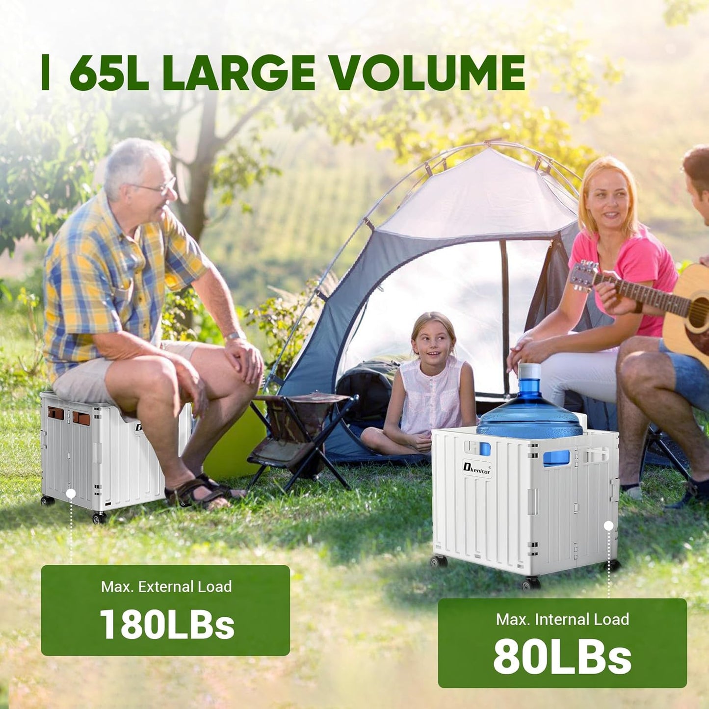 Folding Utility Cart with Lid, Portable Rolling Crate Handcart Collapsible Shopping Trolley, Durable Plastic Foldable Tool Basket with 4 Rotate Wheels for Grocery, Office, Luggage, School - White