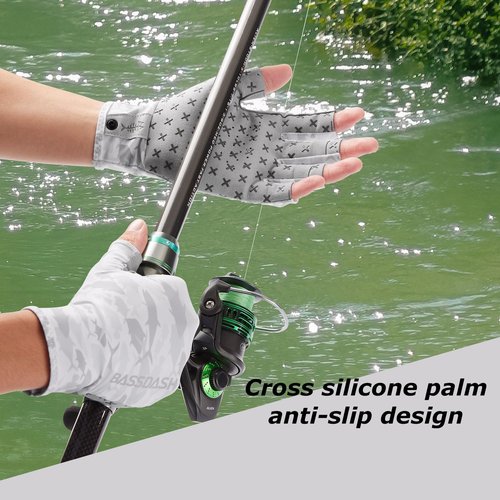 BASSDASH 3/4 Finger UPF 50+ Sun Gloves Breathable Anti-Slip Silicone Palm for Men Women Fishing Fingerless Cycling Running