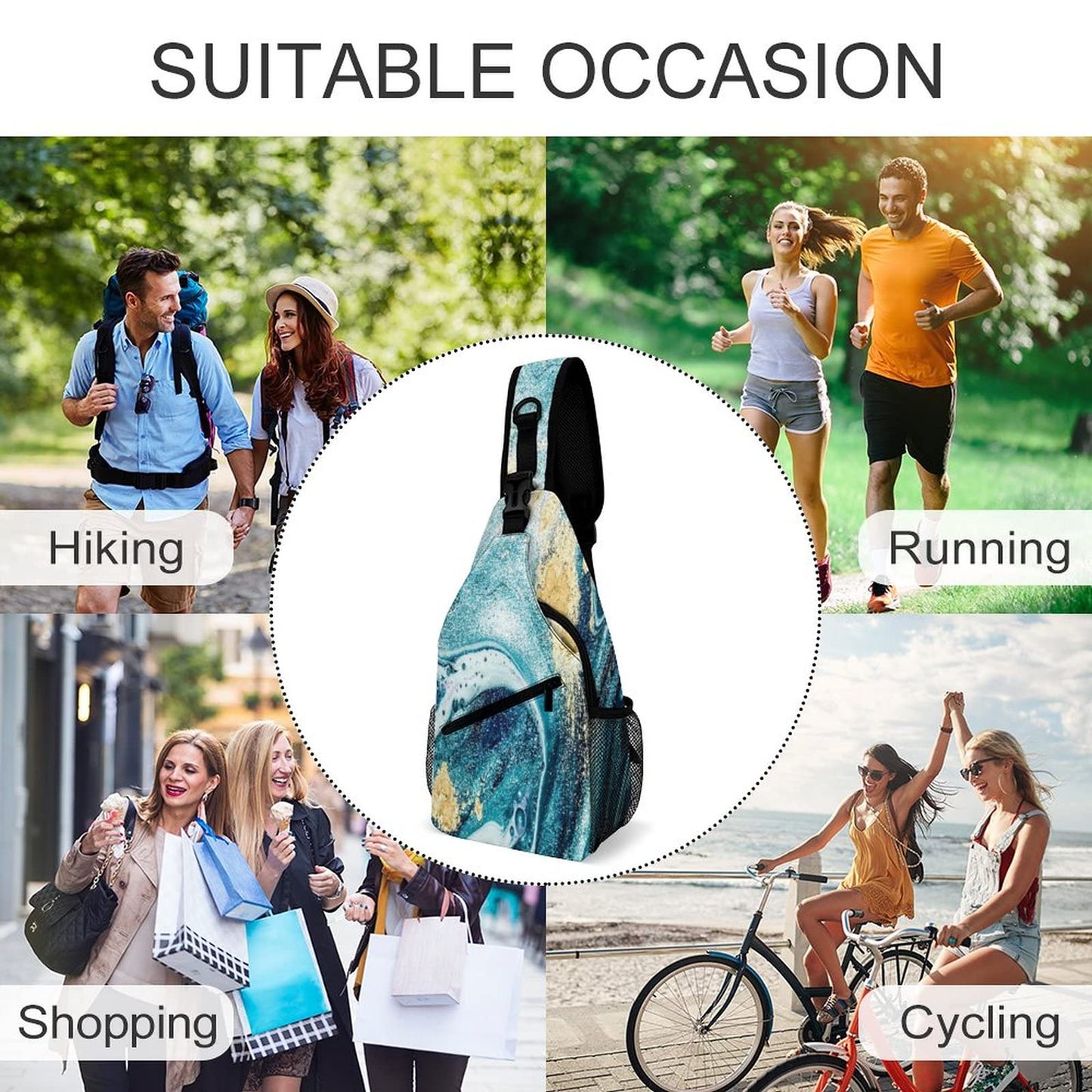 IMPCOKRU Sling Bag for Men Women Crossbody Backpack Marble,Lightweight Shoulder Backpack for Causal Sport Travel Hiking.