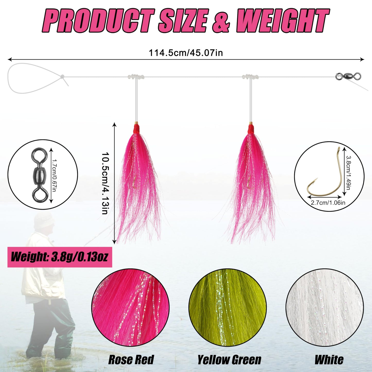 Fishing Bait Rigs Saltwater, 3/6packs Flounder Rigs with Bucktail Teaser Mylar Teaser Mono Leader Swivels Fishing Rig for Flounder Sea Bass Halibut Black Fish