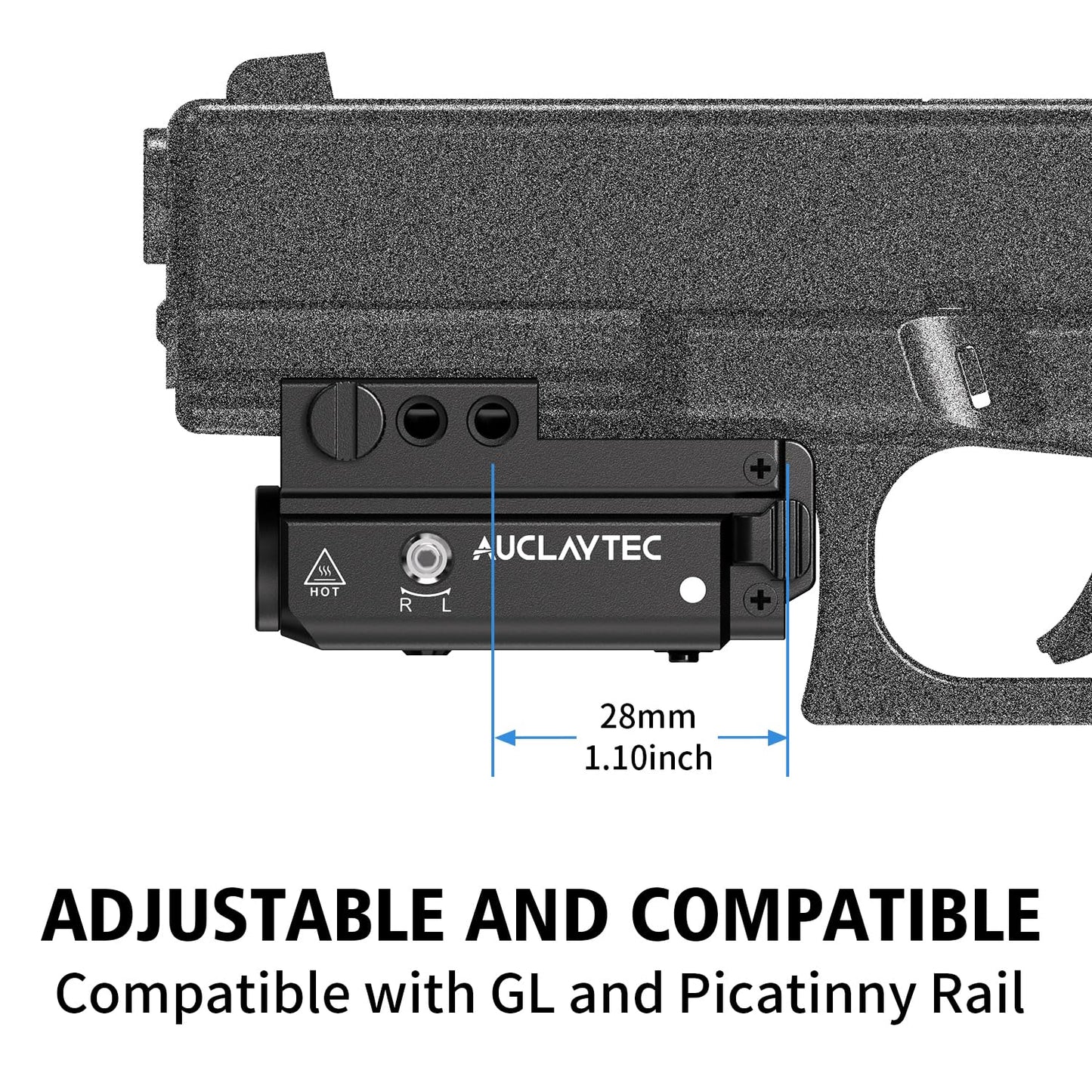 AUCLAYTEC 450 Lumen Pistol Flashlight Red Beam Laser Light Combo Gun Light, Compact Pistol Laser Flashlight Combo USB-C Rechargeable Tactical Flashlight for GL or Picatinny Rail