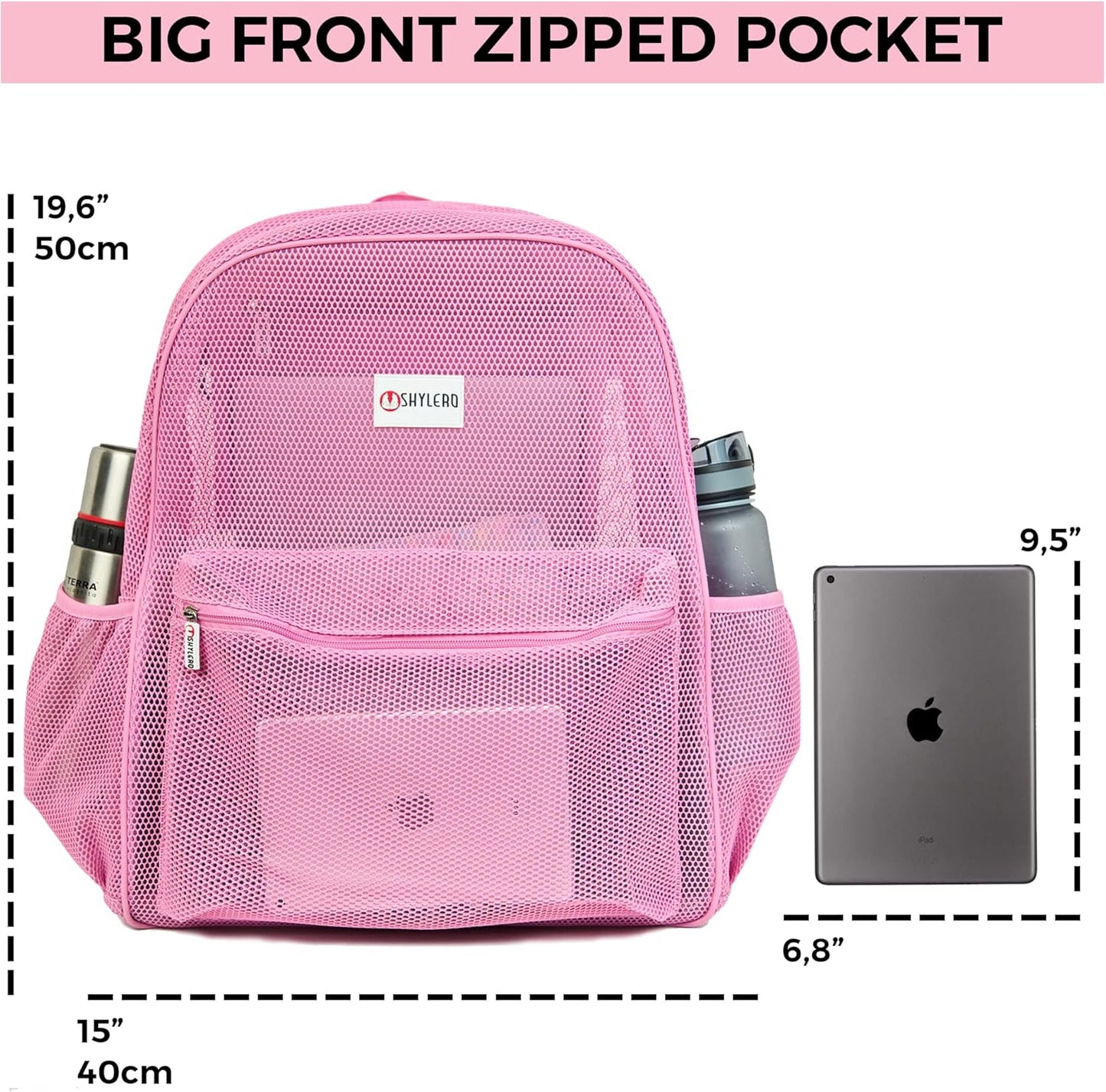 SHYLERO Mesh Backpack XXL (36L) - Lightweight Heavy-Duty Clear Backpack Made of Reinforced 3D Mesh - H19.6 xW15 xD7