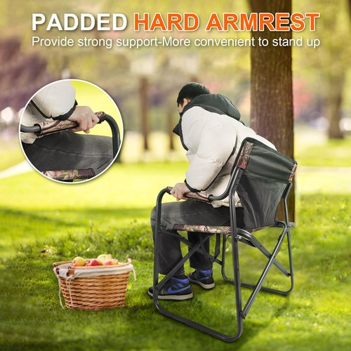 CAMPHILL Directors Camping Chairs-Lightweight Folding Lawn Chairs with Side Table-Outdoor Foldable Camp Chair for Hunting Fishing Travel-Camouflage,Heavy Duty Support 300lbs