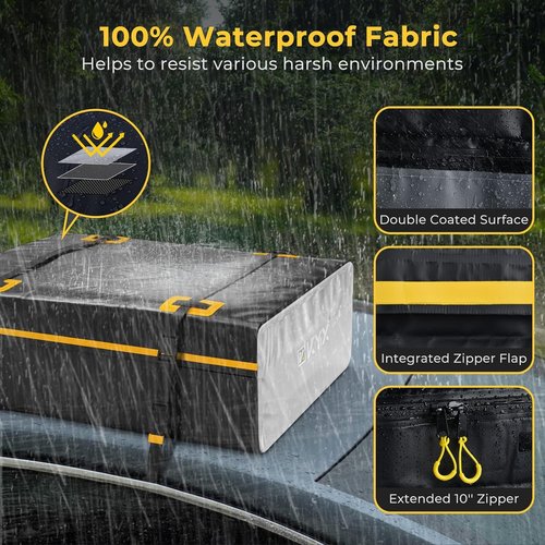 KYX Rooftop Cargo Carrier Bag, Car Roof Bag Cargo Carrier –15 Cubic Feet Waterproof Roof Top Luggage Bag for All Cars with/Without Racks, Double Rain Curtain, Anti-Slip Mat
