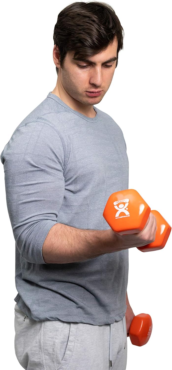 CanDo Vinyl Coated Dumbbell Orange 10 lb Single 1pc Handheld Weight for Muscle Training and Workouts, Color Coded Anti-Roll Home Gym Equipment, Beginner and Pro…