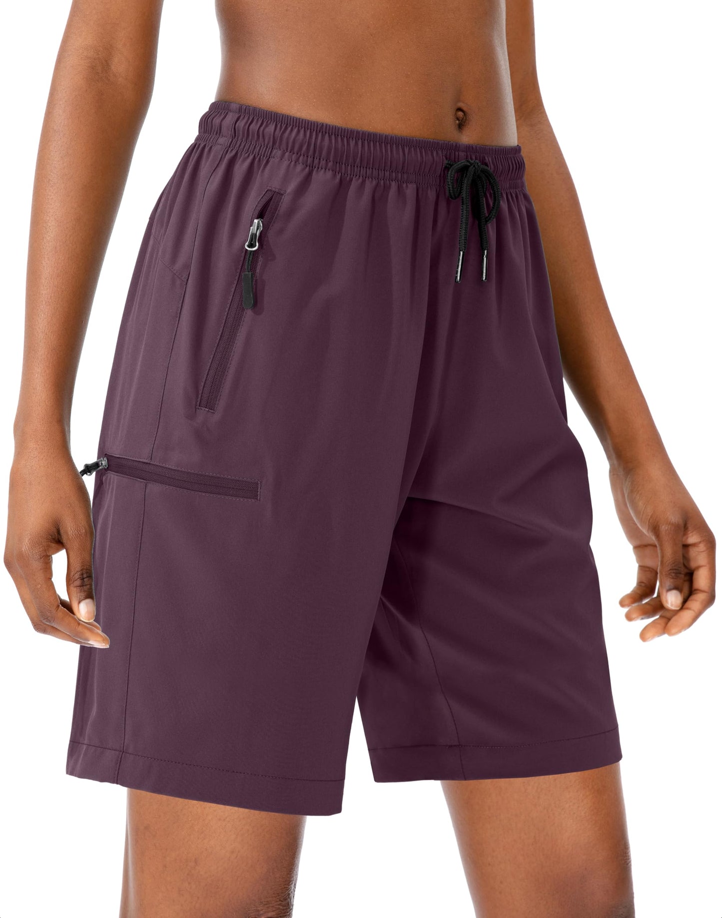 SANTINY Women's 5''/ 7''/9'' Hiking Cargo Shorts Quick Dry Lightweight Summer Shorts for Women Athletic Golf Zipper Pockets(Wine_3XL)