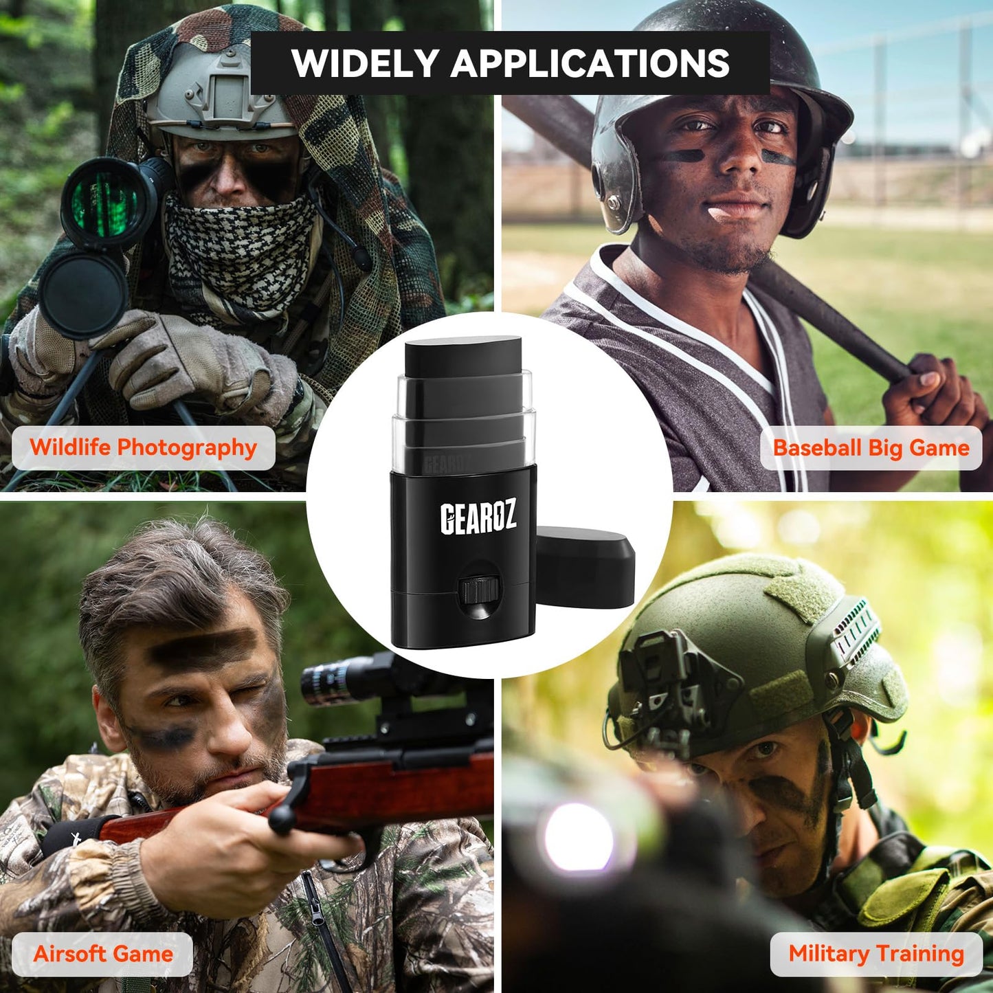 GearOZ Black Hunting Face Paint Stick, Deer Hunting Concealment Face Body Makeup Paint for Tactical Shooting Game Hidden & Baseball/Football/Softball, Hunting Accessories & Gear for Hunters Men Women
