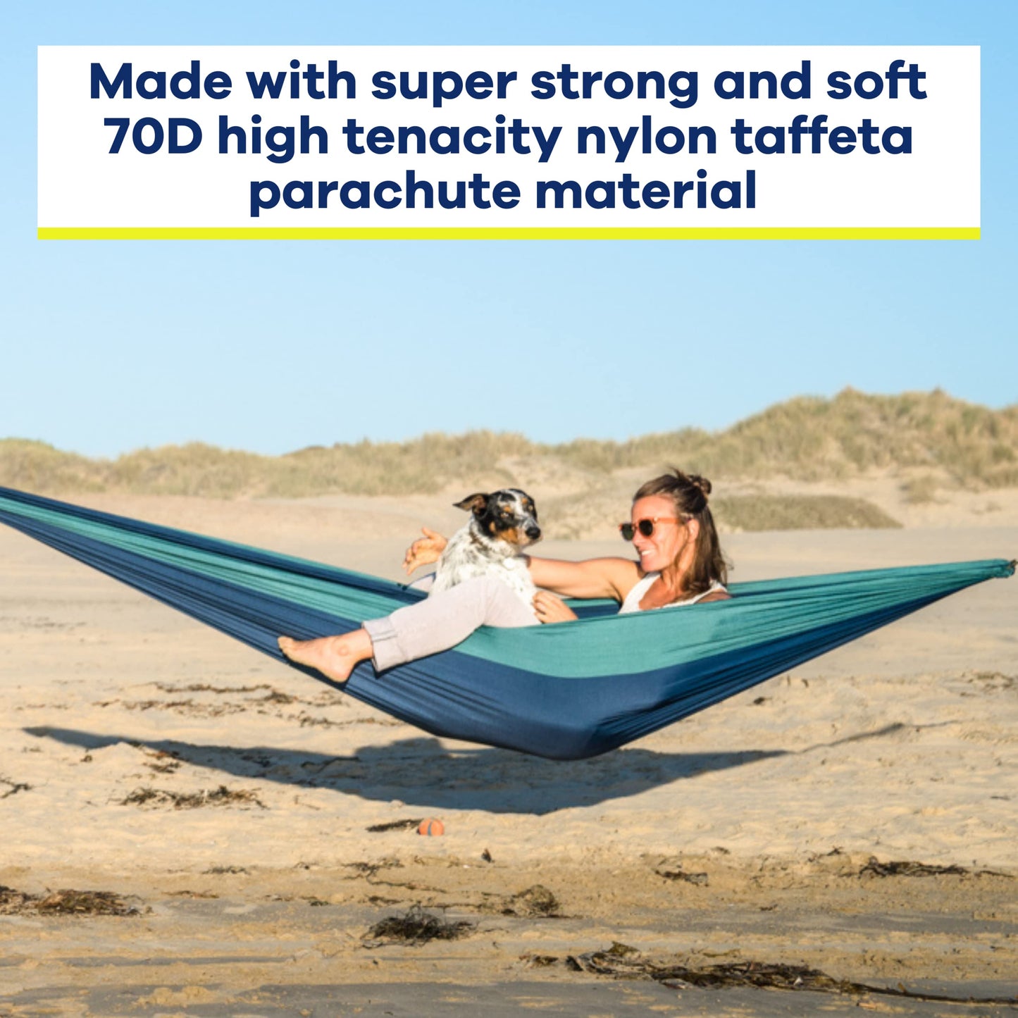 Handcrafted Adventure Parachute Hammock by Yellow Leaf Hammocks - Fits 1-2 PPL, 400lb max - Weathersafe, Super Strong, Easy to Hang, Ultrasoft, Easy to Pack - Color: Blue and Green