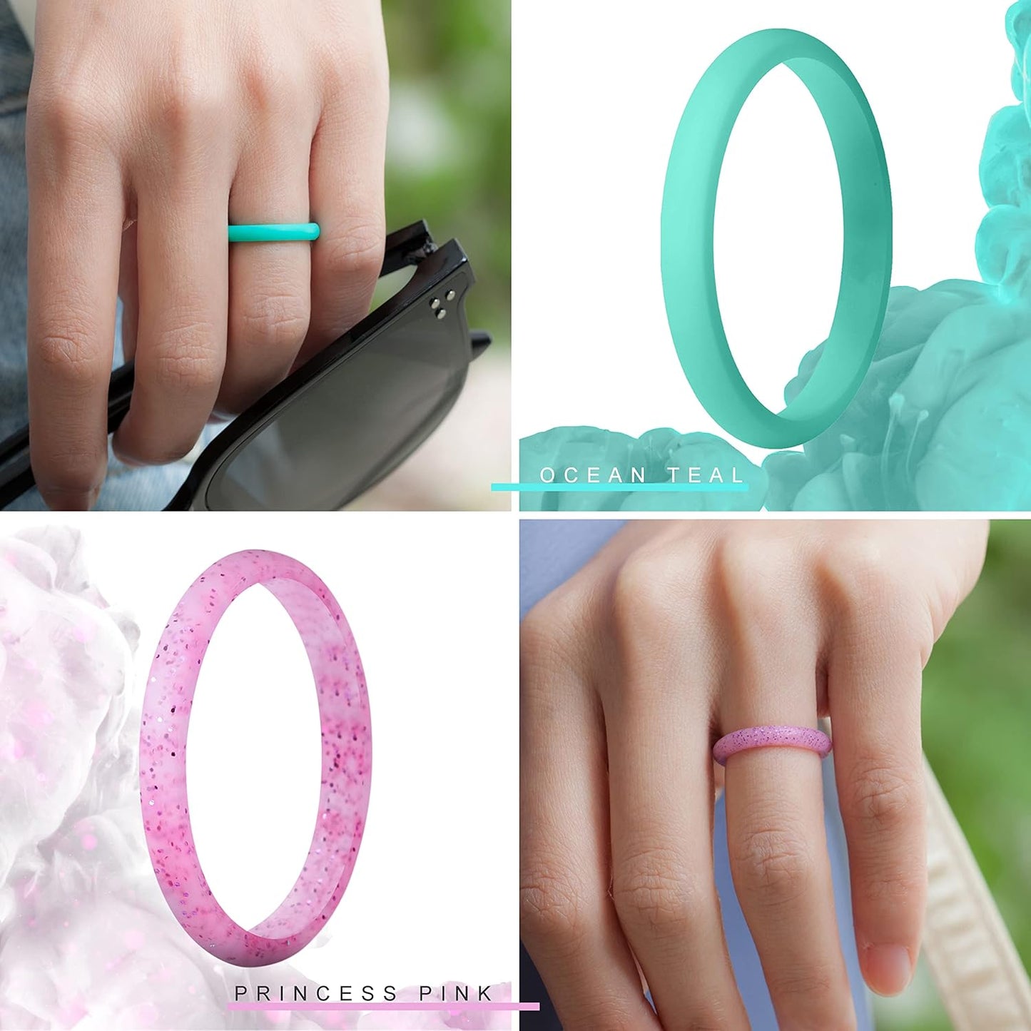ThunderFit Stackable Silicone Wedding Rings for Women, Thin Rubber Engagement Bands 2.5mm Wide 1.8mm Thick - 1/2/3/4/5/7 Variety Multipack