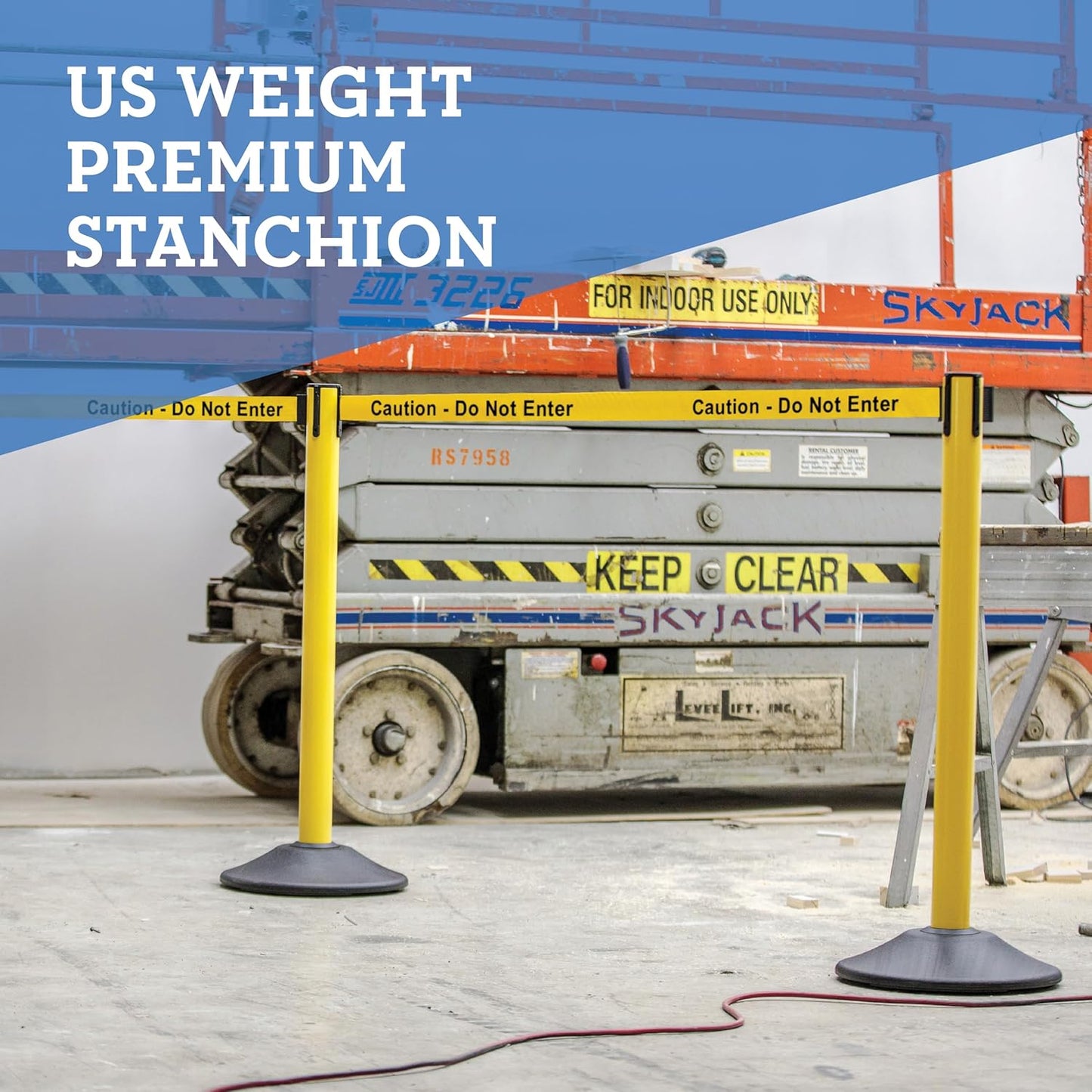 US Weight Black Heavy Duty Premium Steel Stanchion with Black 7.5-Foot Retractable Belt, 2 pack