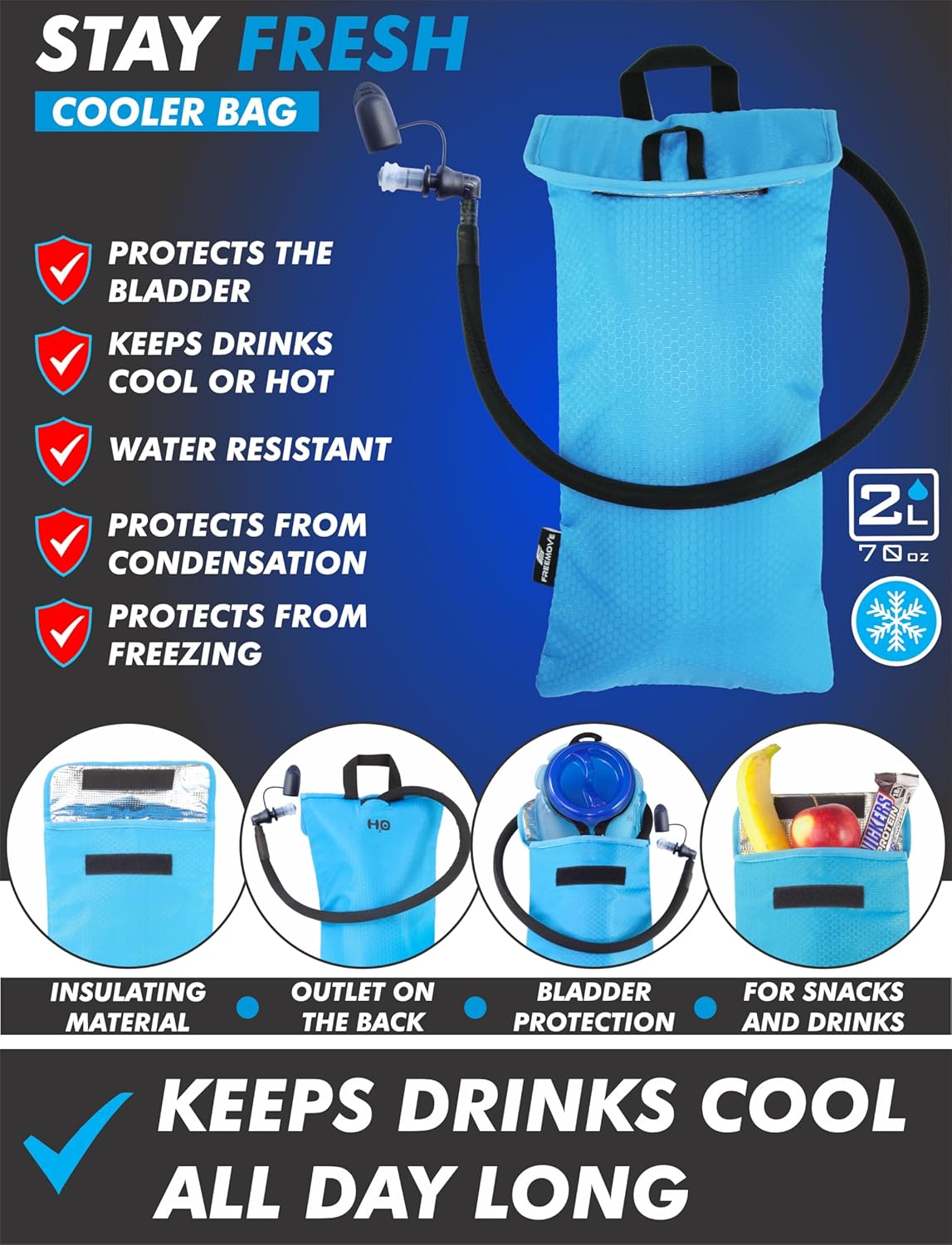 FREEMOVE Hydration Water Backpack 3in1 with 2L Bladder & Insulated Backpack Cooler Bag - a Complete Hydration Solution - Ideal Hydro Camel Back Pack for Hiking, Biking, Running, Cycling, MTB & Rave