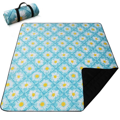 Picnic Blanket Extra Large(79" x 82"), 3-Layer Thickening Camping Blanket, Machine Washable Outdoor Blanket, Wear-Resistant, Soft and Comfortable, Sandproof Beach Mat for Beach, Park, Lawn(Flower)