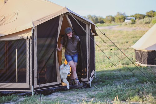 WHITEDUCK Altimus Canvas Tent with Stove Jack, Waterproof, 4 Season Luxury Camping and Glamping Tent Outdoor (Sandstone Beige, Fire Water Repellent, 14')