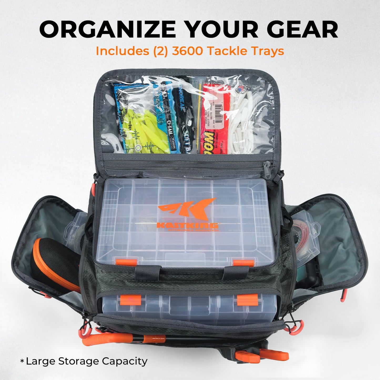 KastKing Fishing Gear & Tackle Bags - Saltwater Resistant Fishing Bags - Fishing Tackle Storage Bags,Medium-Hoss, (With（2） 3600 Trays,15x11x10.25 Inches)