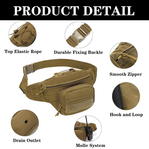 SIVIGEAR Tactical Fanny Pack for Men,Molle Waist Bag with Patch Utility Hip Belt Bumbag for Outdoor Hiking, Mountain Climbing Coyote Brown