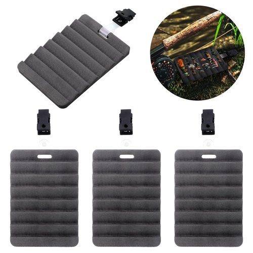 Blueweenly 4 Pcs Fly Fishing Rippled Foam Fly Patch for Vest with Cilp Light Weight Foam Black Fly Patch with Clip for Vest Fishing Tackle Tools Accessories