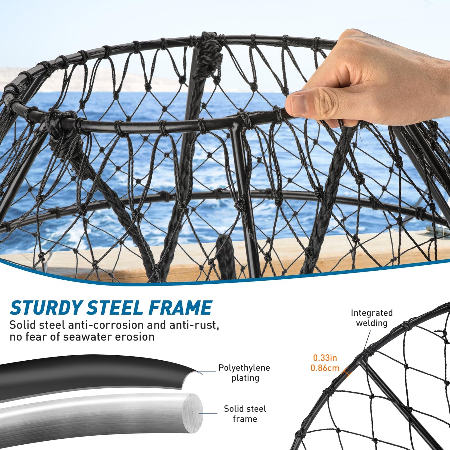 QualyQualy Crab Ring Trap Net, Ring Crab Kit Lobster Hoop, Portable Folded Crab Cage, Crabing Accessories with Bait, Heavy Crab Nets for Crabbing, 32" x16.5'', 2 Pack