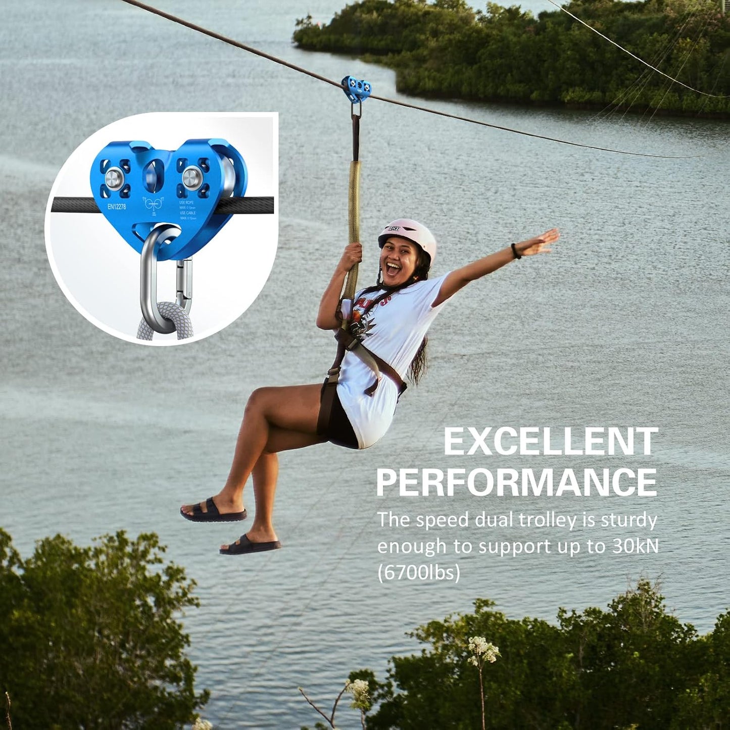 Lixada Zipline Pulley 30KN Trolley Rescue for 1/4 5/16 3/8 1/2 Cable Backyard Zipline, Hauling, Rigging and Commercial Purposes,Holds Upto 6700lbs