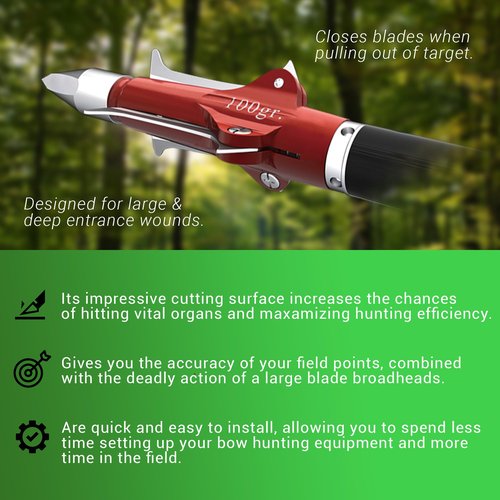 Rexpid RX-S Mechanical Broadheads 100 Grain, 3 Pack - 3 Blades Hunting Arrows Heads, Open on Impact, 1-1/2" Cut Arrow Tip for Compound Bow