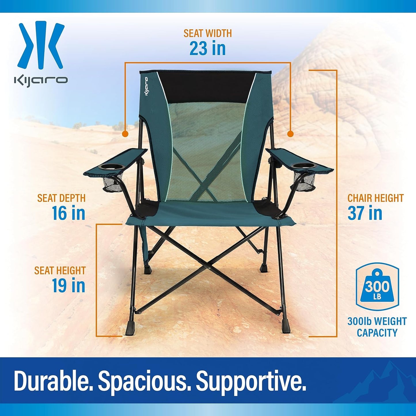 Kijaro Enjoy Versatile Folding Sports, Outdoor Chair & Lawn Chair, Dual Lock Feature, Maldives Blue (Hard Arm)