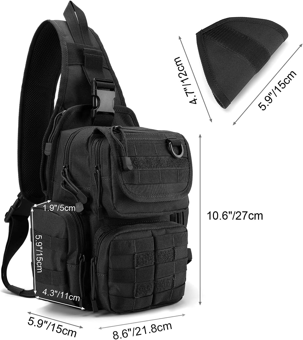 G4Free Tactical EDC Sling Bag Pack with Adjustable Holder Sling Shoulder Assault Range Backpack(Black)
