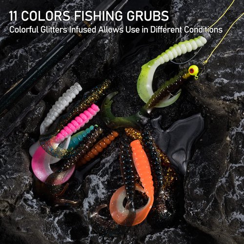 Dr.Fish 10 Pack Grub Soft Fishing Lures, 3 inch Soft Plastic Baits Worm Swimbaits Ribbon Tail Shad Bait for Freshwater Bass Fishing Lures Crappie Walleye Panfish Pink and White