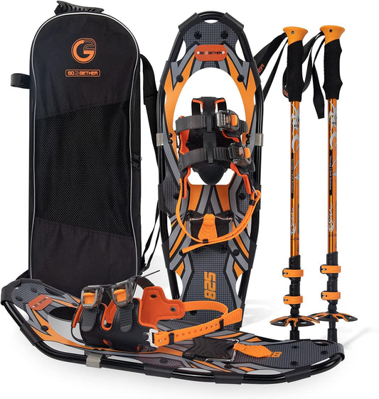 G2 21/25/30/36 Inches Light Weight Snowshoes with Toe Box, EVA Padded Ratchet Binding, Heel Lift, Flexible Pivot Bar, Durable Back Strap, Trekking Poles, Carrying Bag, Snow Baskets(6 colors available)