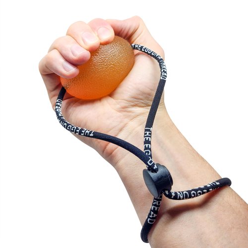 THE EGG ON A THREAD - hand squeezer trainer, grip strengthener, therapy and stress ball two-set. This exerciser is perfect for stress relief, forearm, hand and finger strength, therapy and rehab