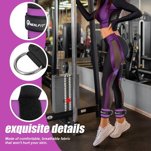 NEALFIT Ankle Strap for Cable Machine, Gym Ankle Cuff for Kickbacks, Leg Extensions, Glute Workouts, Booty Hip Abductors Exercise for Women and Men (Purple, Pair)