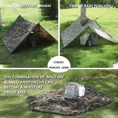 Ghileo Camo Poncho Liner, Army Blanket, Military Sleeping Bag, with A Compression Carrying Bag, for Traveling, Hiking, Camping, Outdoor Survival, Car Blanket