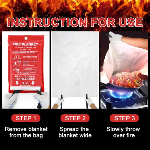 Safigor 2Pack Emergency Fire Blanket +2 Hooks, Fire Extinguisher Blanket, Fire Suppression Blanket, Flame Retardant Blanket Fire Safety Blanket for Home, Kitchen, Grill, Car, Warehouse(40” x 40”)