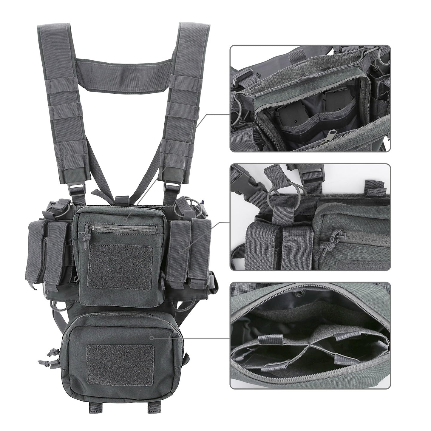 REEBOW GEAR Tactical Chest Rig with Mag Pouches - Grey