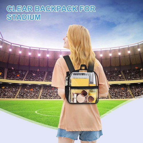 Clear Backpack for Stadium Events - 12x12x6, Mini Small Clear Bag with Front Pocket for Concert Sport Events Work Travel(Black)