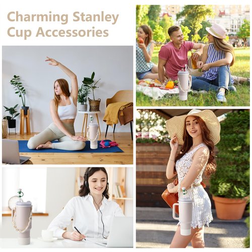 linmaya Stanley Cup Accessories for Stanley Cup 40oz/30oz I Water Bottle Handle Strap, Silicone Cup Boot, Spill-Proof Leak Stopper Set, 2PCS 10mm Straw Toppers for Stanley 40oz/30oz Tumbler