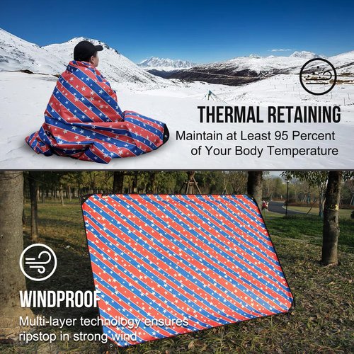 Patriot Edition:LYN All-Weather Heavy Duty Solar Emergency Survival Blanket-Star Spangled,Reflective Space Thermal Infrared-Blocked Insulated from Mylar/Foil for Rescue,Camping,Hiking,Trap,Snow&Pet