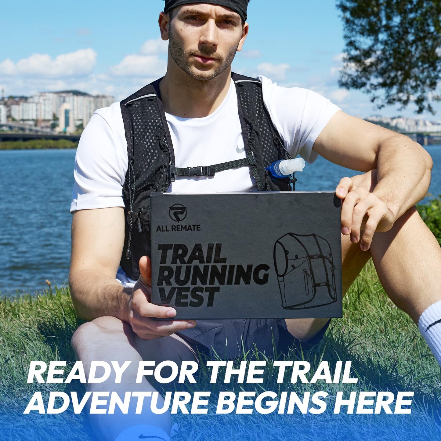 ALL REMATE All-in-One Multi Sport Running Vest including Water Bottle, Whistle, 11 Pockets & 6 Straps – Ergonomic Lightweight Reflective Gear