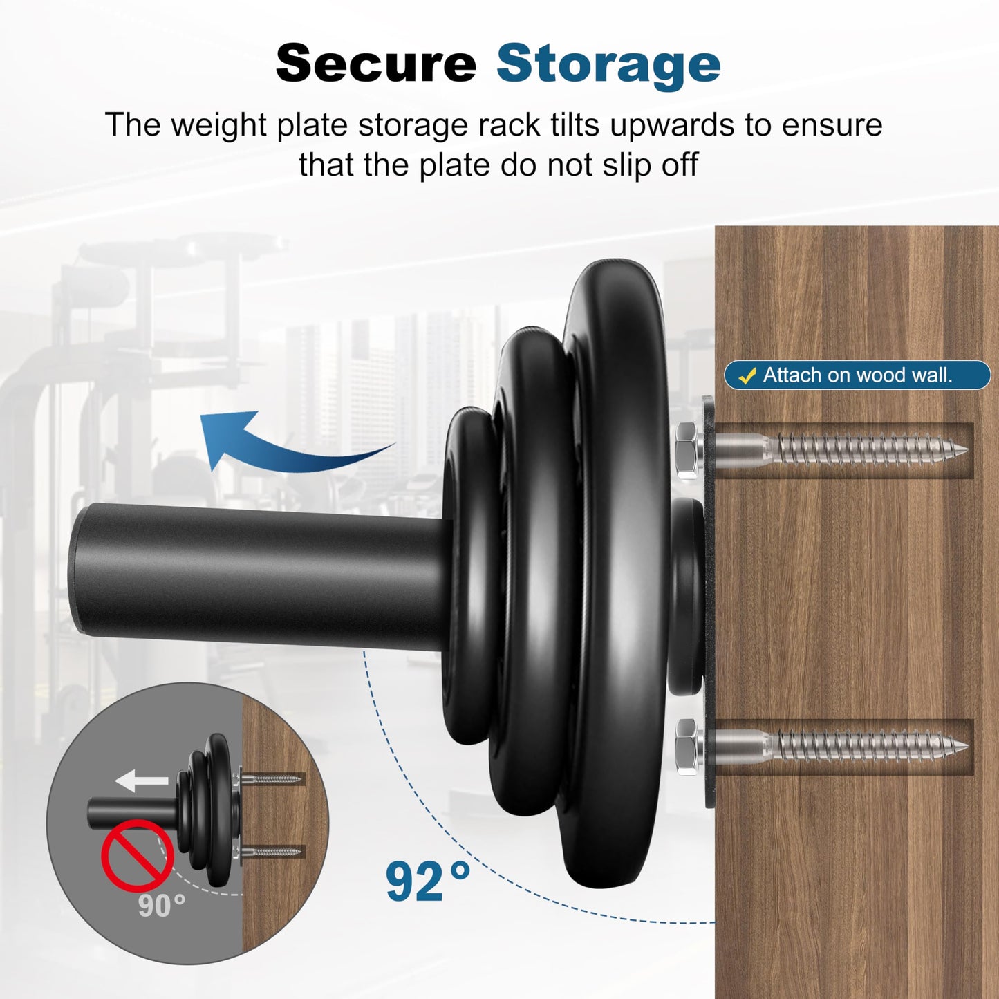 EVERYMATE Weight Plate Holder: Wall Mounted Weight Rack Storage for Olympic Weight Plate,Home Gym Organizer（Upgrade Length and Thick Steel）