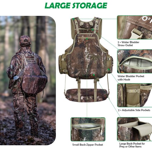 NEW VIEW Turkey Vest with Seat, Adjustable Comfortable Turkey Hunting Vest, Removable Cushion, Game Bag, 20 Pockets, for Turkey Hunters