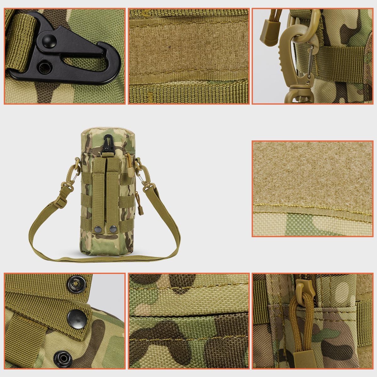 IronSeals Tactical Molle Water Bottle Holder Pouch Hydration Carrier Bag with Detachable Shoulder Strap